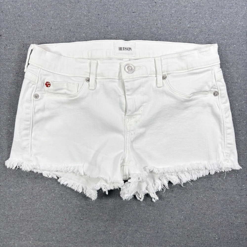 Hudson Amber Fray Hem Short Women Size 25 White Denim Low Rise Cut Off
